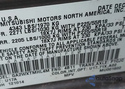 2015 Mitsubishi Outlander Sport Es from USA, damaged, VIN 4A4AP3AU1FE019731